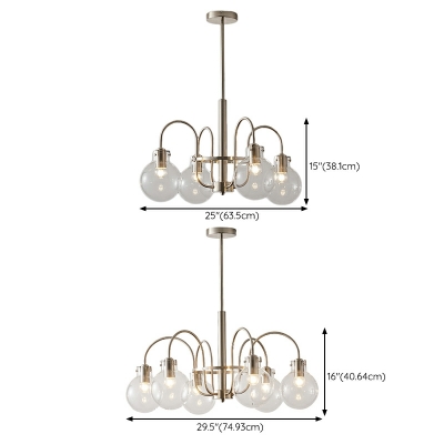 Antique Wrought Iron Glass Chandelier in Chrome for Dining Room and Bedroom