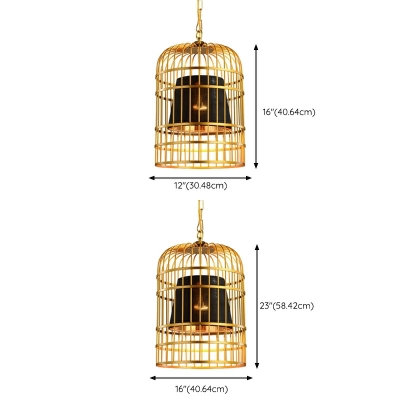 Chinese Style Vintage Metal Bird Cage Hanging Lamp with Gold Finish for Restaurant and Bar