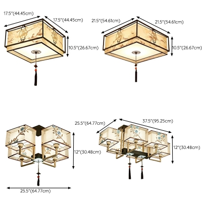 Fabric Flush Mount Ceiling Light Fixtures Traditional Square for Living Room