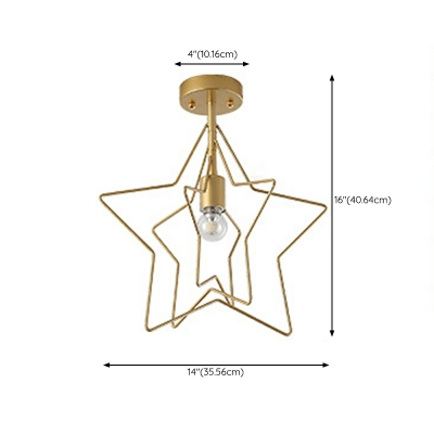 Industrial Style Iron Frame Pentagram Ceiling Lamp for Entrance and Balcony