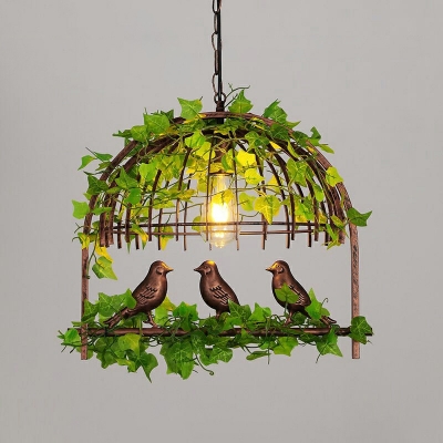 Industrial Style Personality Wrought Iron Hanging Lamp with Plant Decoration for Bar and Restaurant