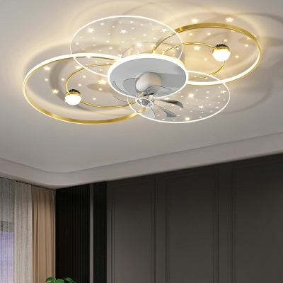 Nordic LED Creative Starry Ceiling Mounted Fan Light for Bedroom and Living Room