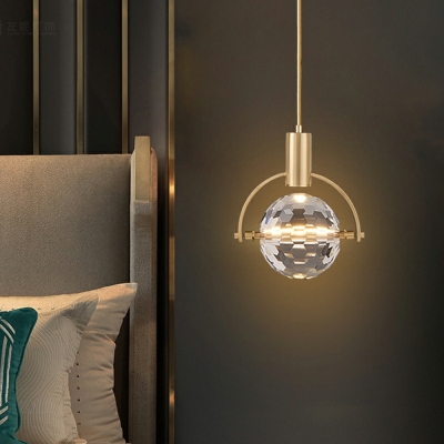 Nordic Light Luxury Round Long Line Crystal Single Pendant for Dining Room and Bedroom