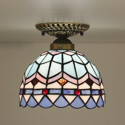 Tiffany Retro Glass Ceiling Light Fixture in Blue for Entrance and Balcony