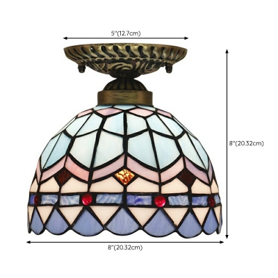 Tiffany Retro Glass Ceiling Light Fixture in Blue for Entrance and Balcony
