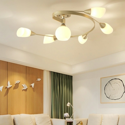 Traditional Semi Flush Mount Ceiling Fixture Meatl and Glass for Living Room