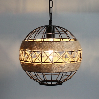1 Light Antique Style Cage Shape Metal Hanging Pendant Light