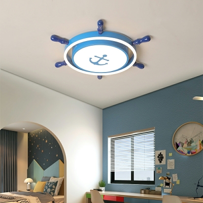 2 Lights Kids Style Rudder Shape Metal Ceiling Mount Light Fixture