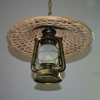 Chinese Retro Bamboo Straw Hat Pendant Lamp for Dining Room and Bedroom