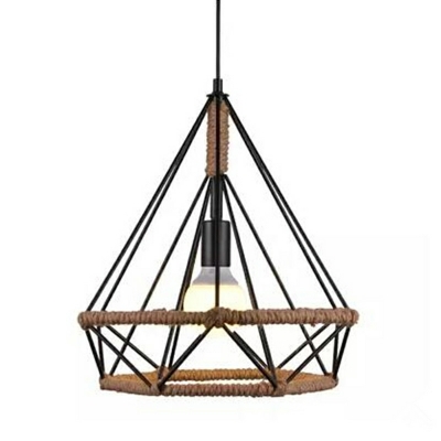 Industrial Style Retro Hemp Rope Wrought Iron Pendant Lamp for Restaurant and Bar