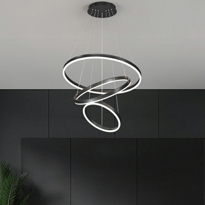 LED Creative Multi-layer Circle Chandelier in Black for Bedroom and Dining Room