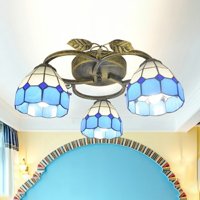 Mediterranean Bronze Art Glass Ceiling Light Fixture for Restaurant and Bedroom