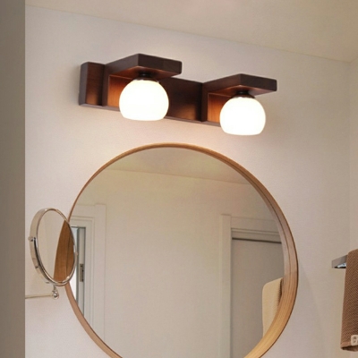 Minimalism Vanity Wall Light Fixtures Wood Globe Glass for Bathroom