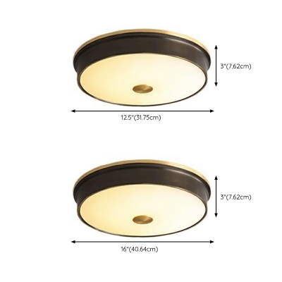 Retro Round Full Copper Flushmount Ceiling Light with Glass Shade for Bedroom and Balcony