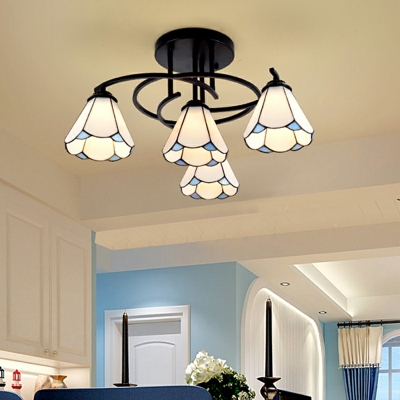 Tiffany Semi Flush Mount Ceiling Fixture Vintage Cone for Living Room