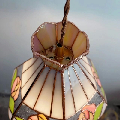 Tiffany Vintage Glass Pendant Lamp with Rose Pattern for Restaurant Bar