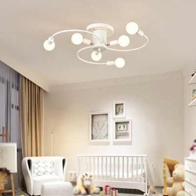 6 Lights Industrial Style Exposed Bulb Shape Metal Flush Mount Ceiling Light
