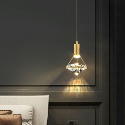 Full Copper Diamond Crystal Pendant Lamp with Warm Light for Bedroom