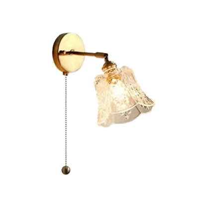 Japanese Style Vintage Brass Wall Lamp with Glass Shade for Bedroom and Bathroom