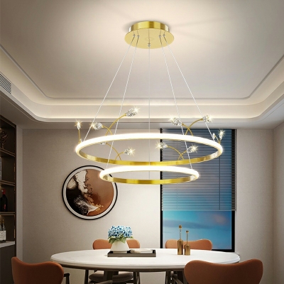 LED Circle Crystal Chandelier in Gold Color for Living Room and Dining Room