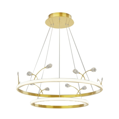 LED Circle Crystal Chandelier in Gold Color for Living Room and Dining Room