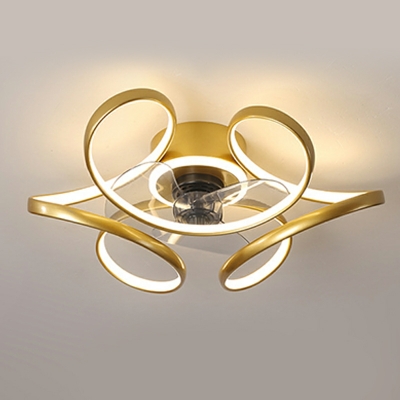 LED Simple Line Aluminum Ceiling Mounted Fan Light for Bedroom and Living Room