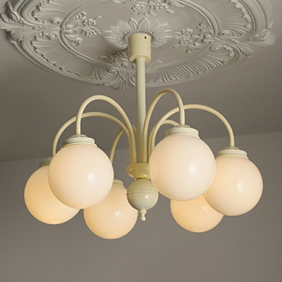 Medieval Vanilla Chandelier with Glass Globe Shade for Living and Dining Room