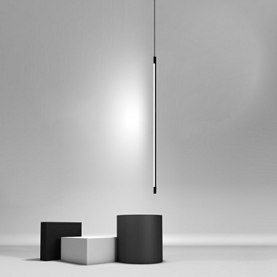 Minimalist LED Slim Strip Pendant Light in Black for Bedroom