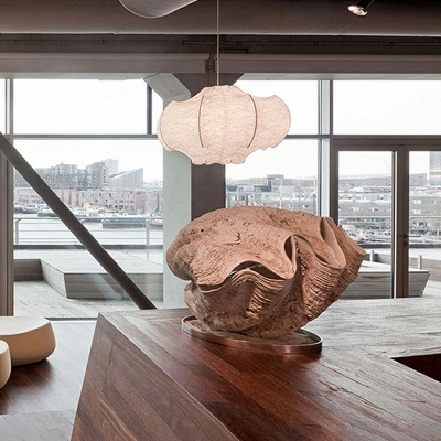 Silk Minimalism Pendant Lighting Fixtures Elegant White Drum for Living Room