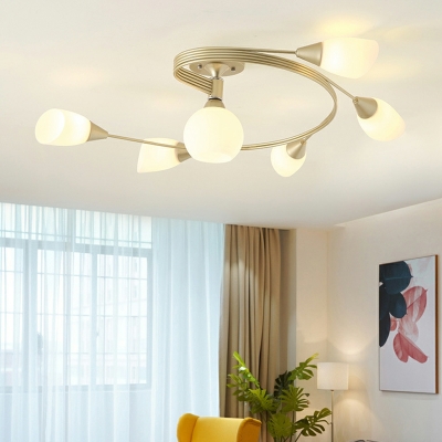 Traditional Semi Flush Mount Ceiling Fixture Meatl and Glass for Living Room