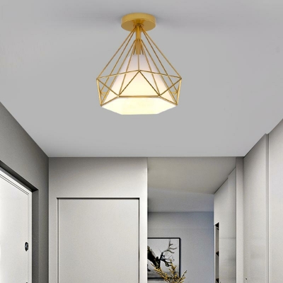 1 Light Farmhouse Style Diamond Shape Metal Flush Mount Light Fixture