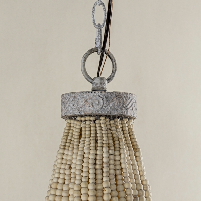 3 Lights Traditional Style Bead Shape Wood Hanging Light Fixture