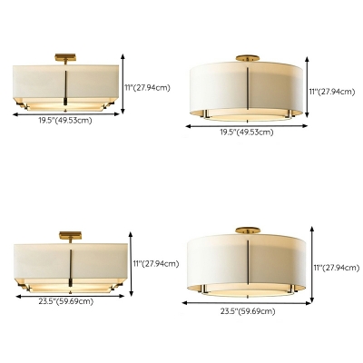 4 Lights Traditional Style Drum Shape Fabric Flush Light Fixtures