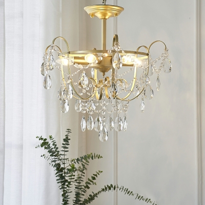 6 Lights American Retro Crystal Chandelier in Gold for Bedroom and Dining Room