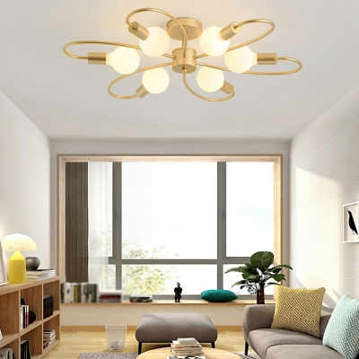 6 Lights Farmhouse Style Exposed Bulb Shape Metal Flush Mount Ceiling Light Fixtures
