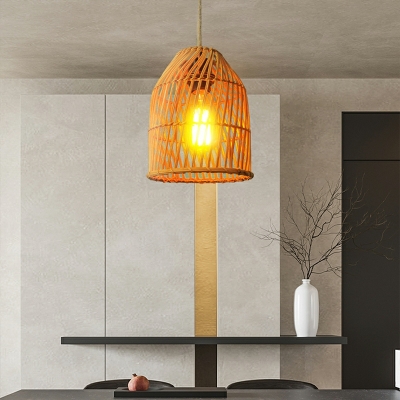 Drum Wood Hanging Pendant Lights Weave Basic Contemporary for Living Room