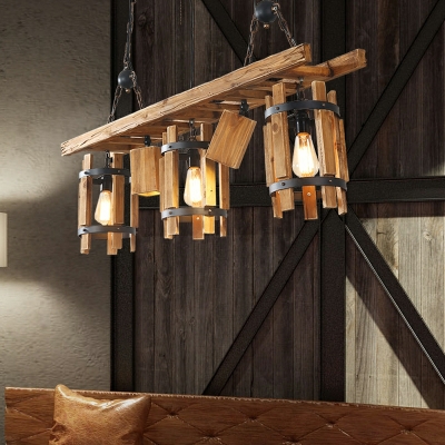 Industrial Chandelier Lighting Fixtures Vintage Wood for Living Room