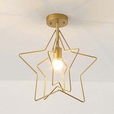 Industrial Style Iron Frame Pentagram Ceiling Lamp for Entrance and Balcony