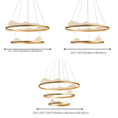 LED Creative Multi-layer Ring Chandelier in Gold Color for Bedroom and Living Room