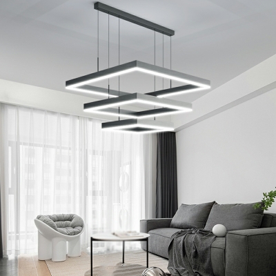 Metal Chandelier Lighting Fixtures Black Square for Living Room