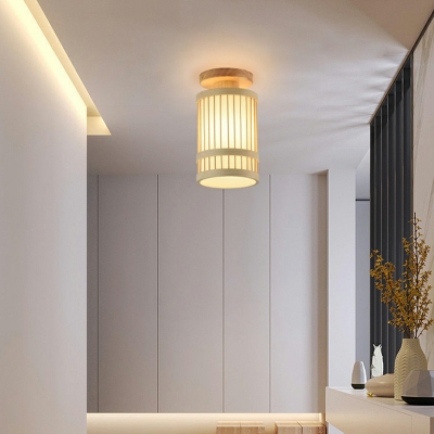Minimalism Flush Mount Ceiling Light Fixtures Wood Drum for Living Room