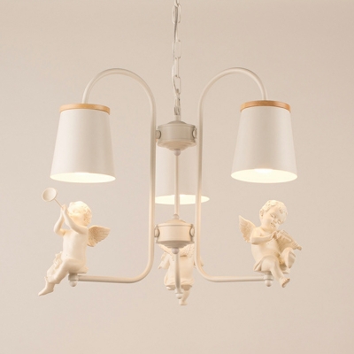 Nordic Creative White Chandelier with Angel Statue Decoration for Living Room and Dining Room