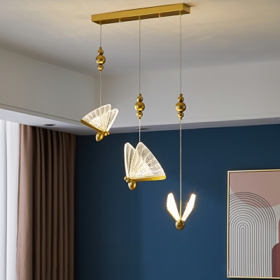 3 Lights Creative Acrylic Butterfly Pendant Light for Living Room and Bedroom