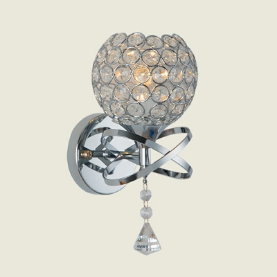 American Retro Crystal Wall Mount Fixture in Chrome for Bedroom and Entrance