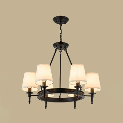 American Style Vintage Metal Chandelier with Fabric Lampshade for Living Room and Dining Room