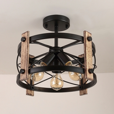 Industrial Style Retro Wrought Iron Ceiling Lamp in Black for Cafe and Restaurant