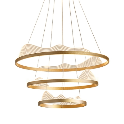 LED Creative Multi-layer Ring Chandelier in Gold Color for Bedroom and Living Room