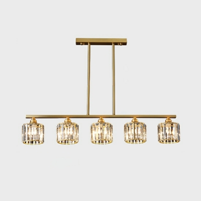 Modern Full Copper Crystal Strip Island Light for Living Room and Dining Room
