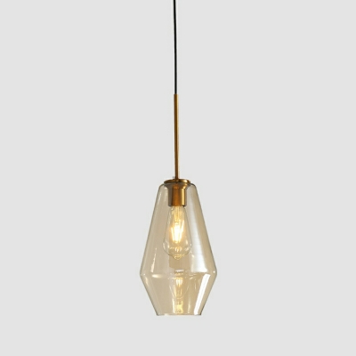 1 Light Creative Geometric Glass Hanging Lamp in Amber for Bedroom and Dining Room