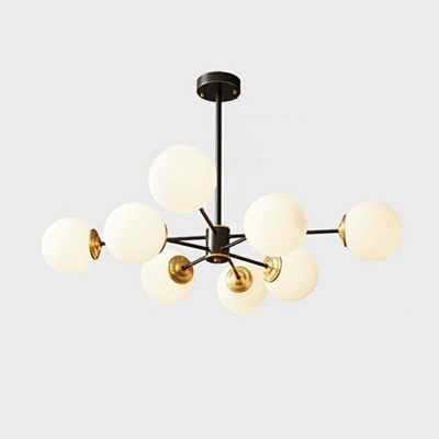 American Style Chandelier with Glass Ball Milky White Lampshade for Living Room and Bedroom